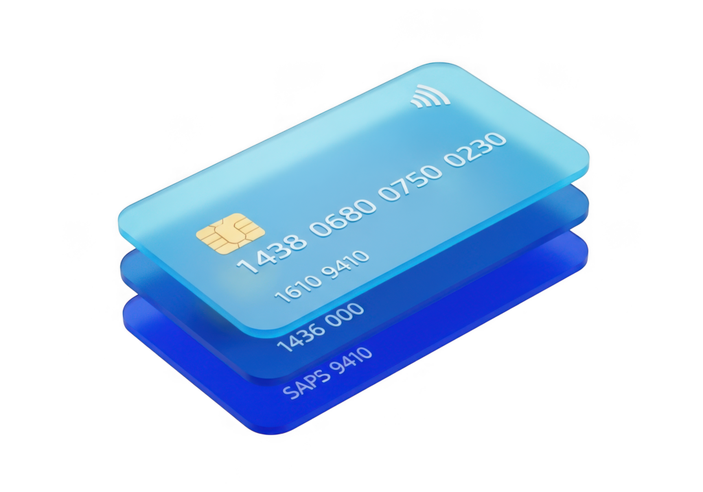 stack of blue credit cards 3D graphic